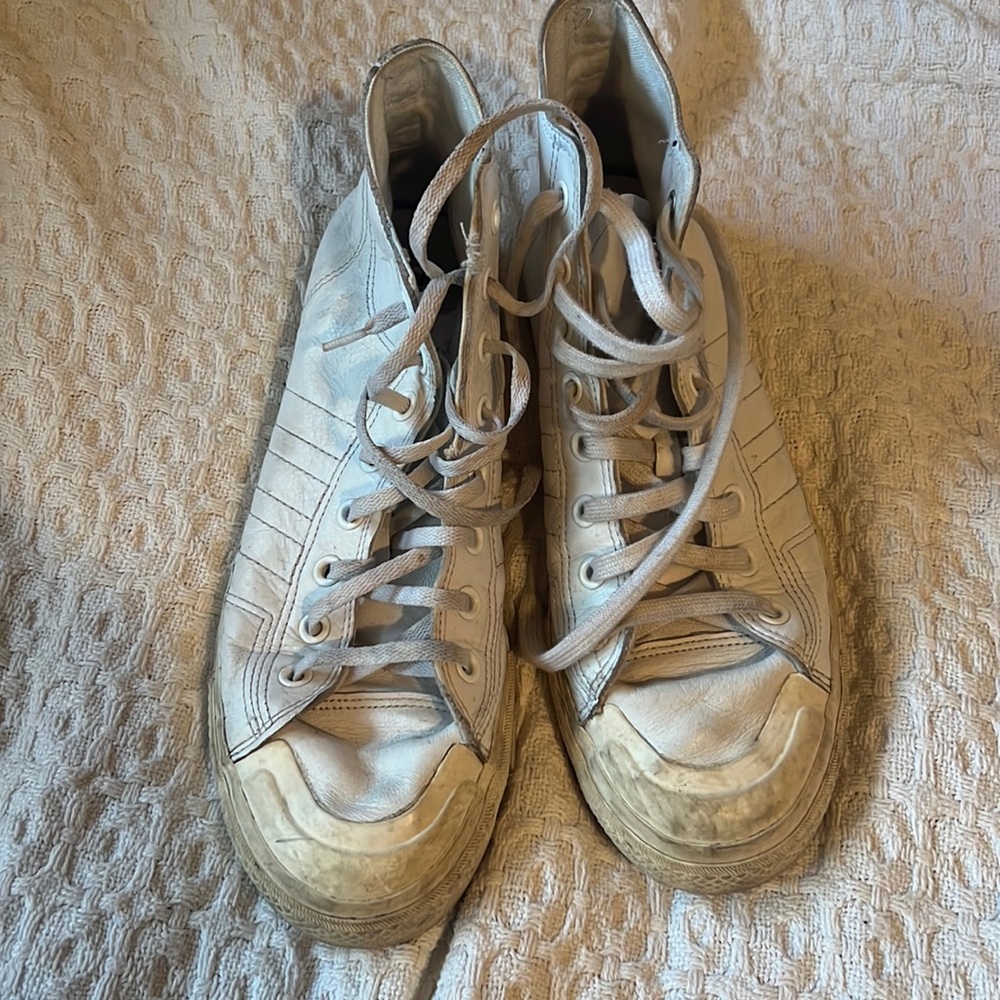 Worn, White Leather Adidas High-rise sneakers